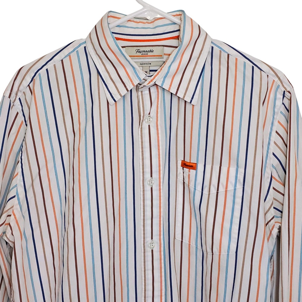 Façonnable Jeans Facoclub Stripe Long Sleeve Button Up Shirt Mens Medium Cotton‎